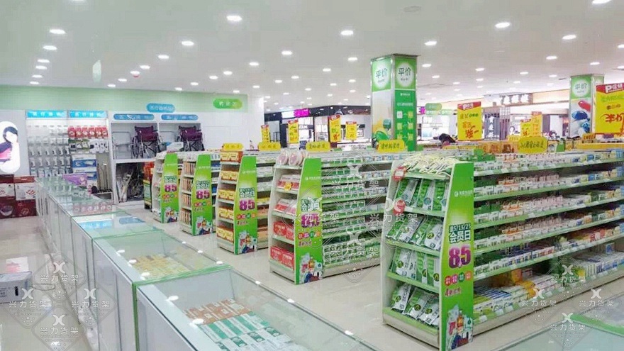 药店玻璃柜单面货架